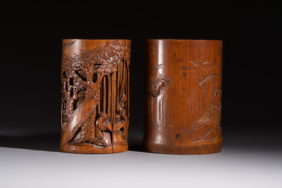 A group of 11 Chinese carved bamboo and wooden works, 19/20th C.