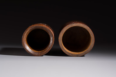 A group of 11 Chinese carved bamboo and wooden works, 19/20th C.