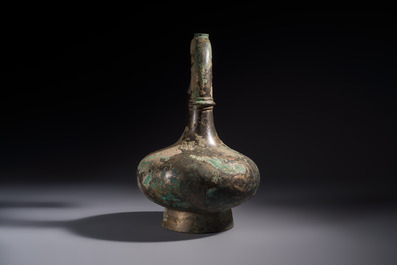 A Chinese bronze 'Garlic Head' wine vessel, 'Hu 壺', Western Han