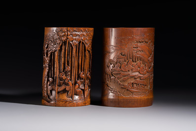 A group of 11 Chinese carved bamboo and wooden works, 19/20th C.