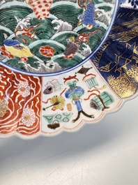 A pair of Chinese famille verte 'Sea Creatures' lobed plates, Kangxi