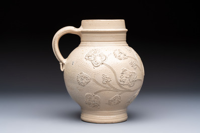 A Westerwald stoneware jug or 'Kugelbauchkrug' with floral design, Germany, 17/18th C.