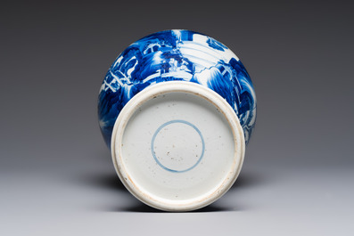 A Chinese blue and white 'Mountainous Riverscape' baluster vase, Kangxi