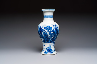 A Chinese blue and white 'Mountainous Riverscape' baluster vase, Kangxi
