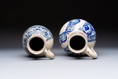 Two Westerwald stoneware jugs, one inscribed 'GR', Germany, 18th C.