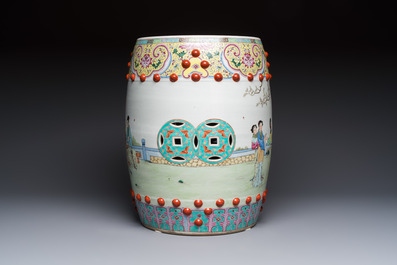 A Chinese famille rose 'Elegant Beauties' garden seat, 20th C.