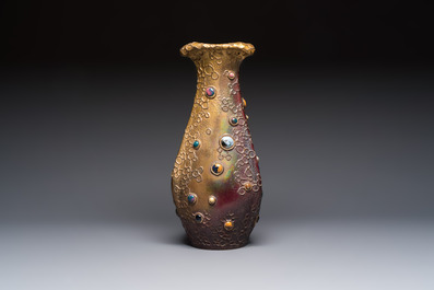A fine Art Nouveau lustre-glazed faux jewel-embellished Amphora Gres-Bijou vase, Riessner, Stellmacher &amp; Kessel, Czech Republic, early 20th C.