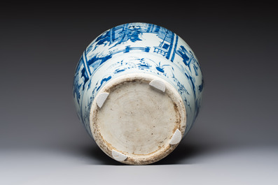 A Chinese blue and white vase with narrative design, Kangxi