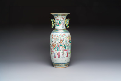 A Chinese famille rose vase with narrative design, 19th C.