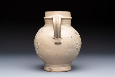 A Westerwald stoneware jug or 'Kugelbauchkrug' with floral design, Germany, 17/18th C.