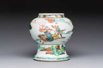 A Chinese famille verte 'Warriors' vase, Kangxi