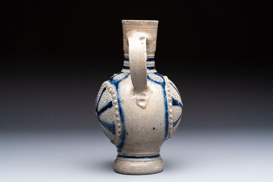 A Westerwald stoneware jug with moulded design, Germany, 17th C.