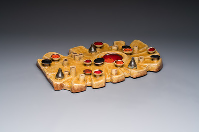 A Belgian polychrome-glazed pottery wall relief, possibly Elisabeth Vandeweghe for Perignem, 20th C.