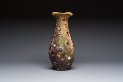 A fine Art Nouveau lustre-glazed faux jewel-embellished Amphora Gres-Bijou vase, Riessner, Stellmacher &amp; Kessel, Czech Republic, early 20th C.