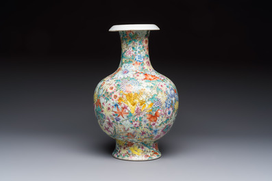 A fine Chinese famille rose 'Millefleurs' vase, Qianlong mark, Republic