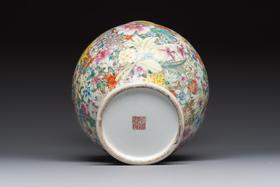 A fine Chinese famille rose 'Millefleurs' vase, Qianlong mark, Republic