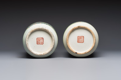 A pair of fine Chinese famille rose 'Ode to the Red Cliff' vases, Hongwu mark, Daoguang