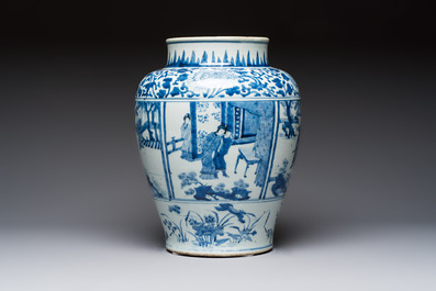 A Chinese blue and white vase with narrative design, Kangxi