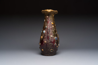 A fine Art Nouveau lustre-glazed faux jewel-embellished Amphora Gres-Bijou vase, Riessner, Stellmacher &amp; Kessel, Czech Republic, early 20th C.