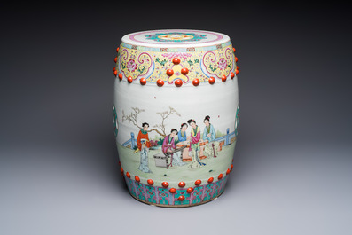 A Chinese famille rose 'Elegant Beauties' garden seat, 20th C.