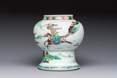 A Chinese famille verte 'Warriors' vase, Kangxi