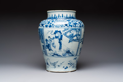 A Chinese blue and white vase with narrative design, Kangxi