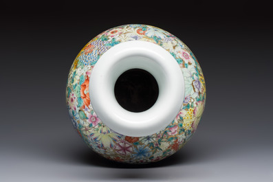 A fine Chinese famille rose 'Millefleurs' vase, Qianlong mark, Republic