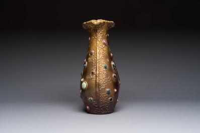 A fine Art Nouveau lustre-glazed faux jewel-embellished Amphora Gres-Bijou vase, Riessner, Stellmacher &amp; Kessel, Czech Republic, early 20th C.