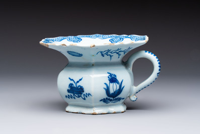 A blue and white Dutch Delft cuspidor or spittoon, 18th C.