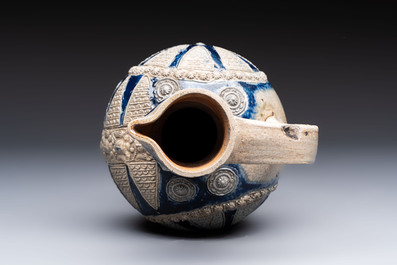 A Westerwald stoneware jug with moulded design, Germany, 17th C.