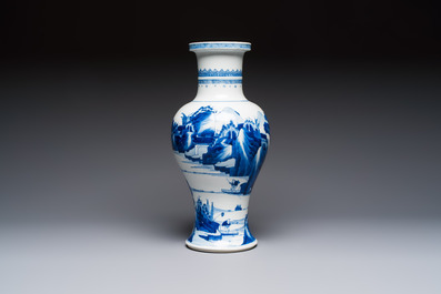 A Chinese blue and white 'Mountainous Riverscape' baluster vase, Kangxi