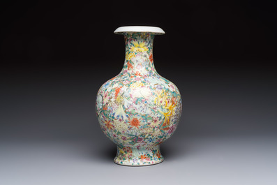 A fine Chinese famille rose 'Millefleurs' vase, Qianlong mark, Republic