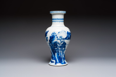 A Chinese blue and white 'Mountainous Riverscape' baluster vase, Kangxi