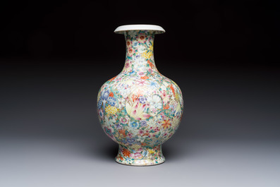A fine Chinese famille rose 'Millefleurs' vase, Qianlong mark, Republic