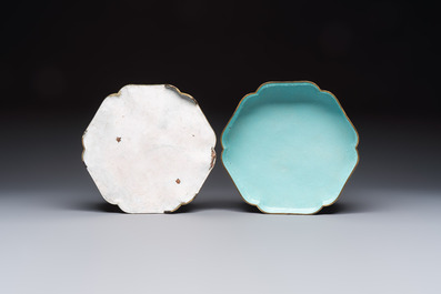 A fine Chinese Canton enamel blue-ground 'Double Happiness 囍' box and cover, Qianlong