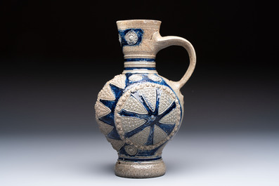 A Westerwald stoneware jug with moulded design, Germany, 17th C.