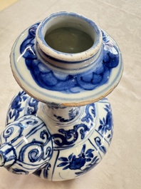 A Chinese blue and white kendi with floral design, Wanli