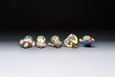 Five polychrome Delftware models of figures from everyday life, probably Desvres, France, 19th C.