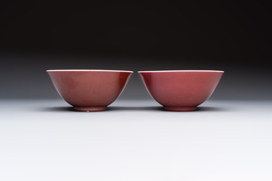 A pair of Chinese copper-red glazed bowls, Guangxu mark and of the period