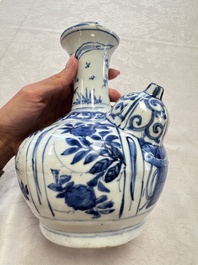 A Chinese blue and white kendi with floral design, Wanli