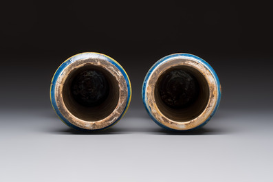 A pair of polychrome Italian maiolica armorial albarelli, Trapani, ca. 1600