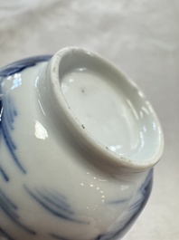 11 Chinese blue and white cups and 10 saucers, Kangxi and jade marks, 18/19th C.