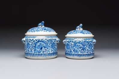 Two Chinese blue and white 'Chilong' covered warming bowls, Guangxu mark and of the period