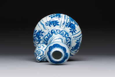 A Chinese blue and white kendi with floral design, Wanli
