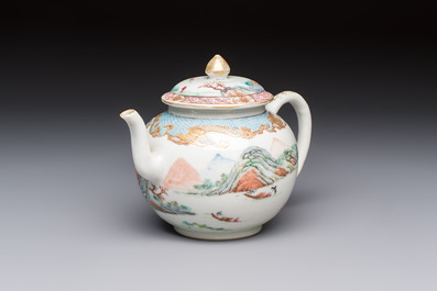 A fine Chinese famille rose 'Mountainous Landscape' teapot, Yongzheng
