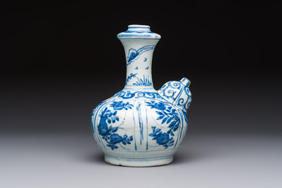 A Chinese blue and white kendi with floral design, Wanli