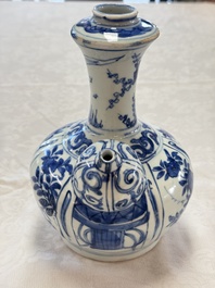 A Chinese blue and white kendi with floral design, Wanli