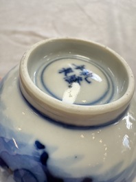 11 Chinese blue and white cups and 10 saucers, Kangxi and jade marks, 18/19th C.