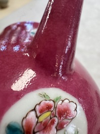 A Chinese famille rose ruby-ground 'Landscape Scroll' teapot and stand, Yongzheng