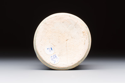 A blue and white Antwerp maiolica albarello inscribed 'PV:PVERPERL', 16th C.